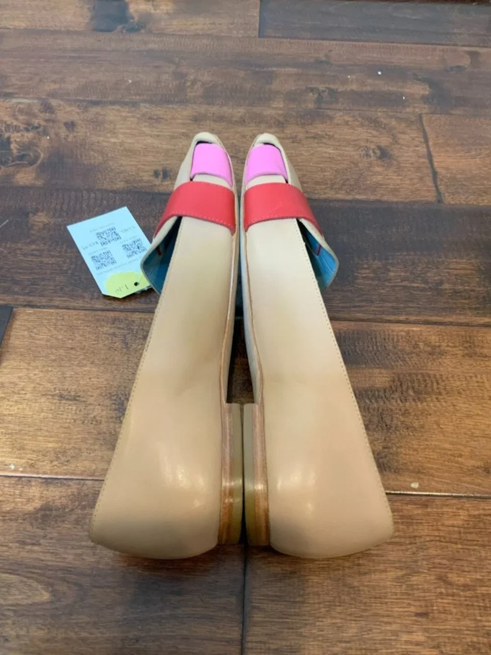 Frances Valentine Tan Pink Red Leather Color Block Loafers, Size 9.5
